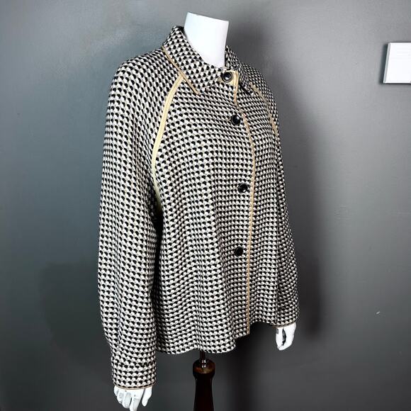 Louis Feraud jacket Size 16 houndstooth wool leather vintage old money preppy